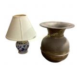 Brass Spittoon and Ceramic Lamp Base Set