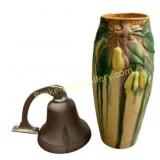 Roseville Vase and Metal Bell Set