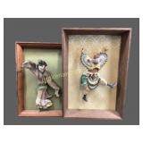 Two Framed Chinese Mud Figures
