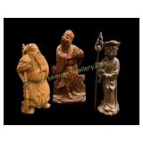 Three Chinese Wood Carved Figures