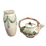 Ceramic Teapot and Floral Vase Set