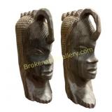 Hand-Carved Wooden African Bust Pair