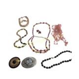 Costume Jewelry Lot Brooches, Necklaces