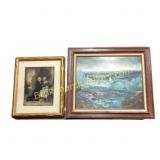 Two Framed Artworks: Portrait and Seascape