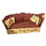 Scalloped-Back Sofa Set, Burgundy Trellis Chenille