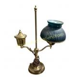 Brass Electric Table Lamp with Blue Shade
