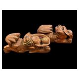 Pair Hand Carved Chinese Foo Lion Elements