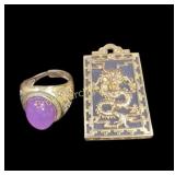 Dragon Pendant, Lavender Stone Ring