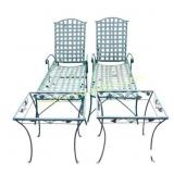 Two Metal Chaise Lounges with Tables