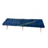 Long Tufted Blue Velvet Bench