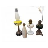 Antique Oil Lamps and Stoneware Jug