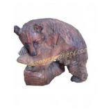 Carved Wood Bear With Fish Figurine