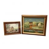 Framed Rural Scene and Folk Art Prints