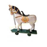 Large Hand-Painted Wooden Pull Horse,