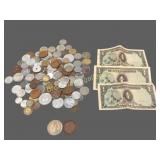 Collected Group Foreign Coins, Bills