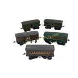 Five Prewar Ives Railway Line Passenger Cars