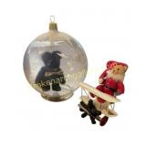 Steiff Teddy Bear in Glass Ornament & Santa Bear