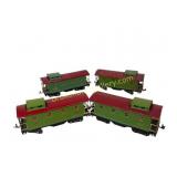 Four Prewar Lionel 517 Green and Red Caboose Cars