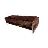 W&J Sloane Chrome-Frame Suede Sofa