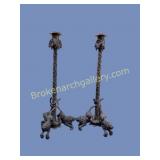 Pair Bronze Figural Candlesticks