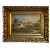 European Oil Painting with Small Cottages