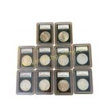 10 Peace Silver Dollars in NGP Holders