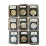 9 Peace Silver Dollars in NGP Holders