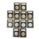 12 Morgan Silver Dollars in NGP Holders