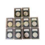 10 Peace Silver Dollars in NGP Holders
