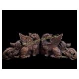 Pair Hand Carved Winged Griffins