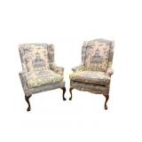 Pair of Queen Anne-Style Wingback Chairs