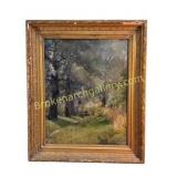 Impressionist Oil Painting with Woodland Path