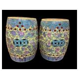 Pair Chinese Famille Garden Stools