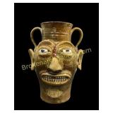 Folk Art Pottery Face Jug Vase