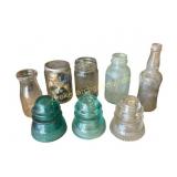 Collection of Glass Insulators, Bottles, and Jars
