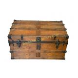Wooden Flat-Top Steamer Trunk