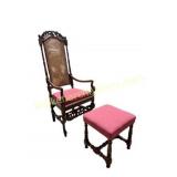William and Mary Style Armchair with Ottoman