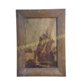 European Maritime Oil Painting in Rustic Frame