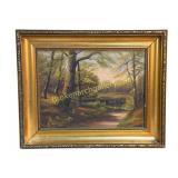 European Landscape Oil Painting with Pond