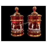 Pair Mary Gregory Lidded Cannisters