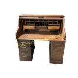Wooden Roll-Top Desk With Drawers