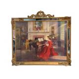 Lady in Red at Piano Lithograph Print