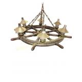 Wooden Ship Wheel Chandelier with Lights