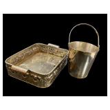 Silver Plate Serving Tray, Ice Bucket