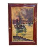 European Maritime Sailboat Oil Painting