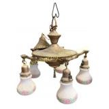 Brass Chadelier with Rose Shades