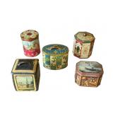 Lot of Five Lithographed Tins
