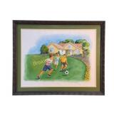 Suburban Soccer Scene Watercolor