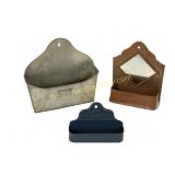 Three Antique Metal Wall Pockets