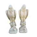 Pair of Cast Stone Eagle Garden Sculptures